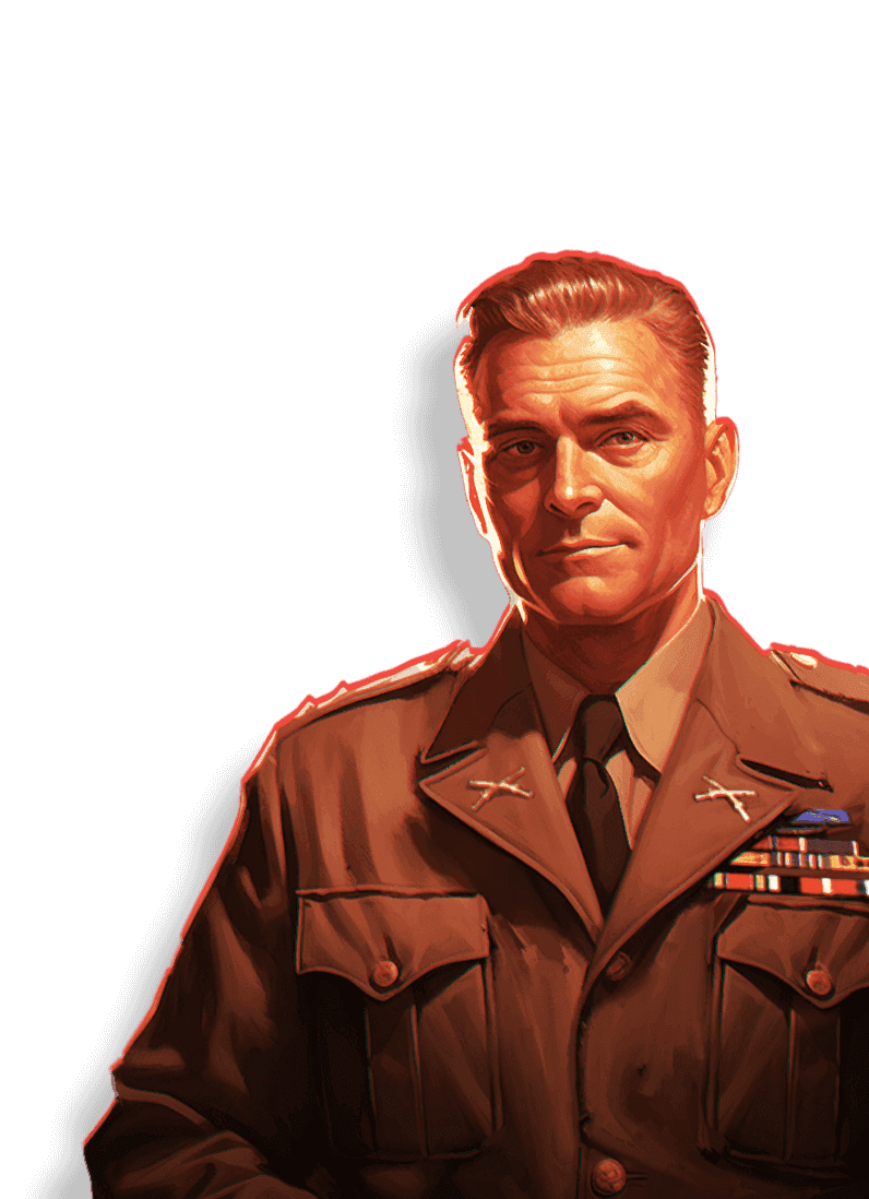 World War II general in brown military uniform with medals and service ribbons