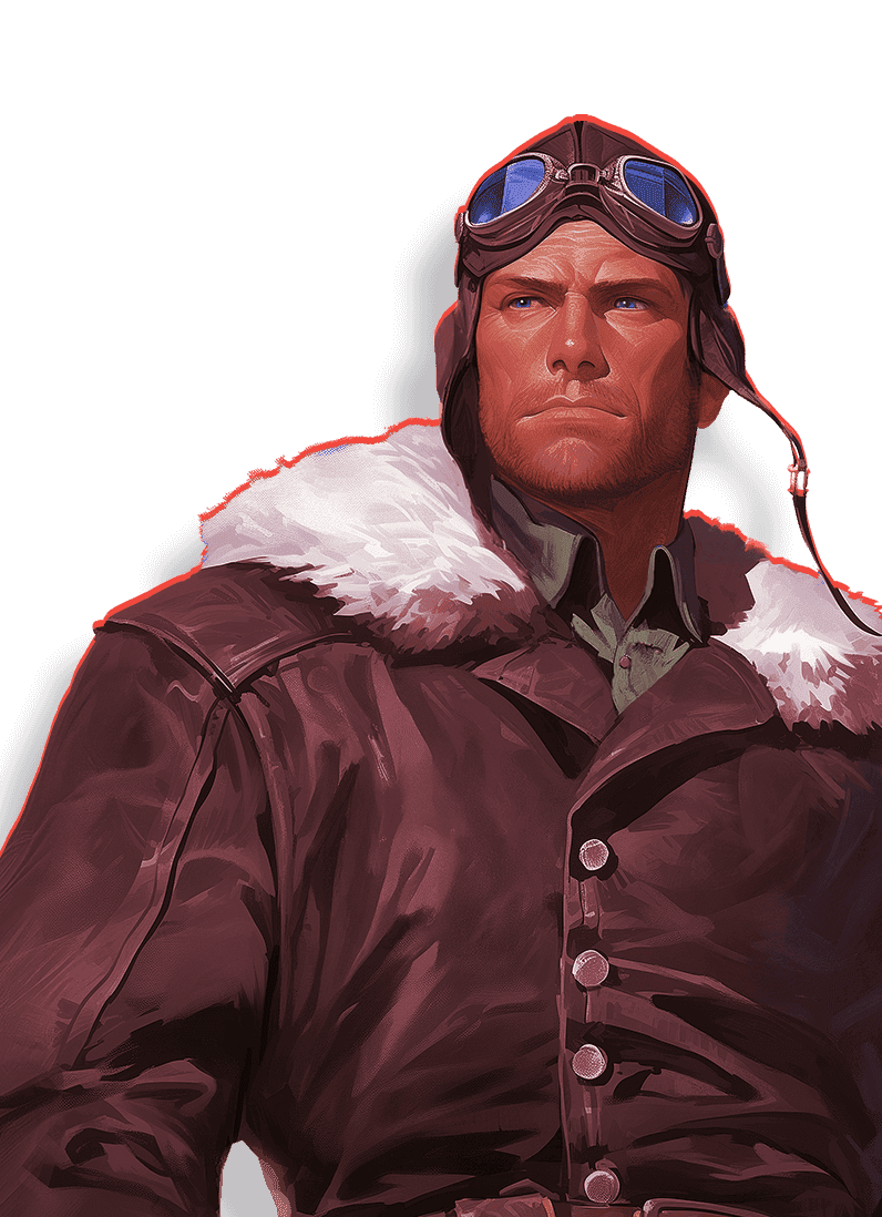 World War I pilot in leather flight jacket and aviator goggles with fur collar